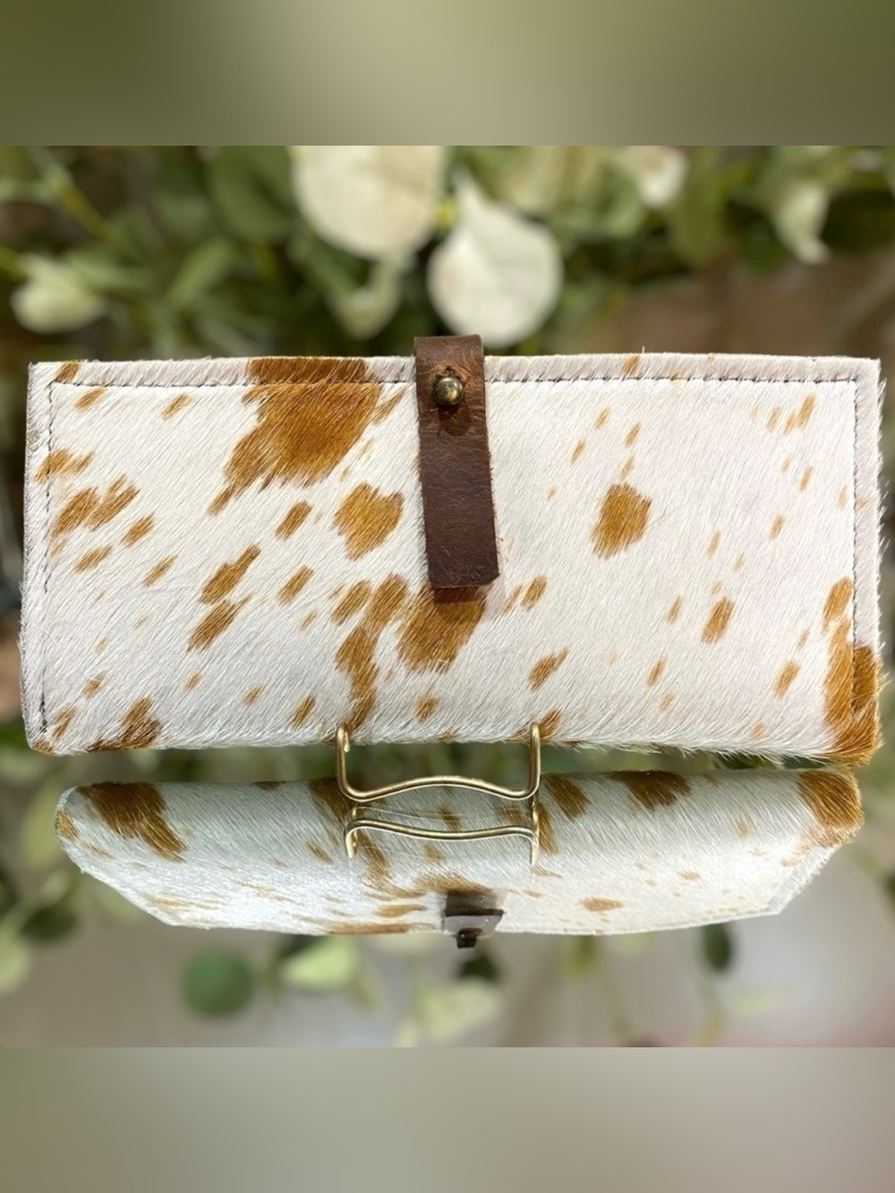 NEW Freddy Hill Designs Western Wallet Cowhide Leather Calf Hair White Cognac
